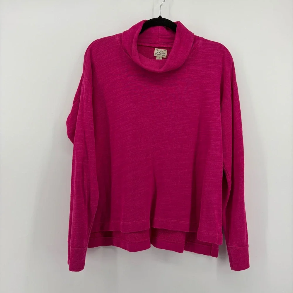J Crew Vintage Fleece Cowl Neck Pullover‎ Sweater Fuchsia Pink Size S